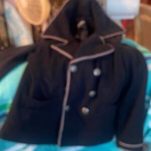 CoffeeShop Black Kids Pea Coat with Tan Trim